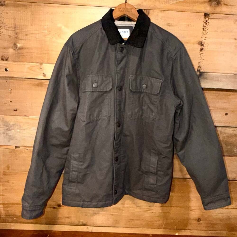 Old Navy Cozy-Lined Jacket Size M Gray Canvas Workwear